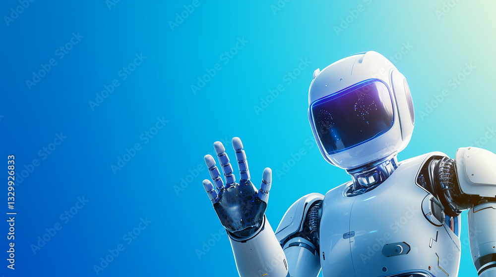 Poster next-gen robotics in action â witness a highly advanced humanoid robot waving, symbolizing the fut