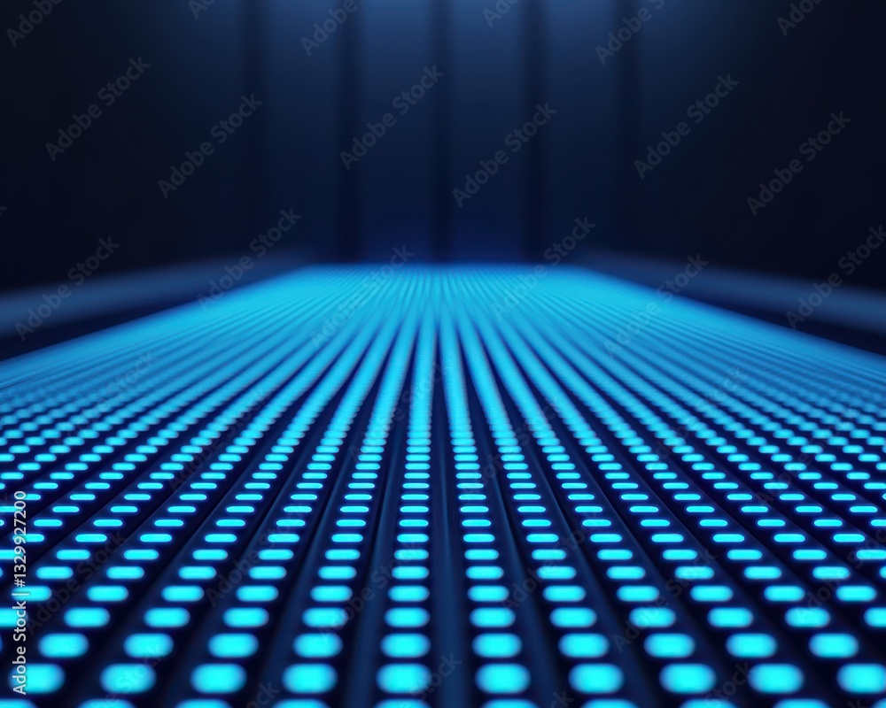 Poster a futuristic blue illuminated surface with a pattern of dots, creating a sleek and modern aesthetic.