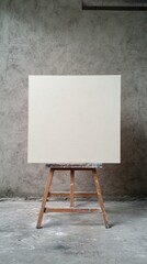 Blank Canvas on Easel Against Weathered Wall