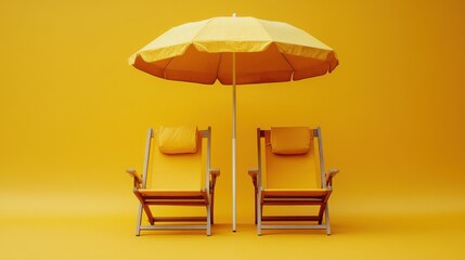 Two Yellow Beach Chairs with Umbrella