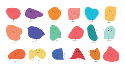 Funny Blob Characters with Arms and Legs. A collection of quirky abstract blob characters with arms and legs expressing different emotions
