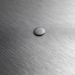 Metal button on brushed steel surface, close-up