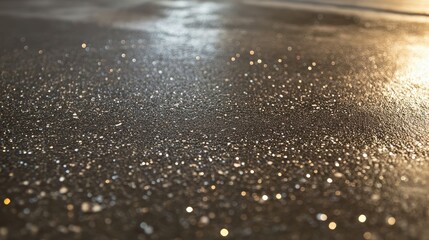 Close-up of a shimmering surface with reflections, showcasing a golden and silver bokeh effect.