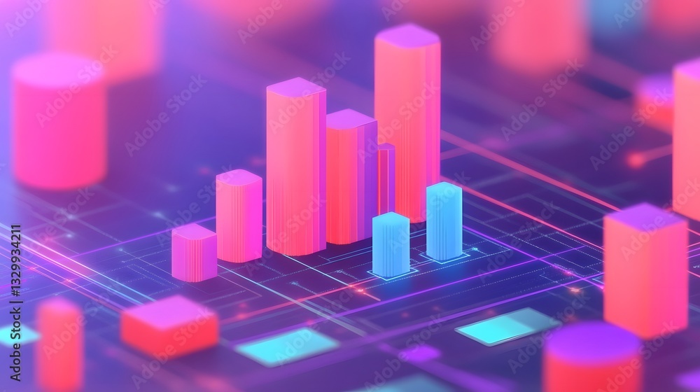 Poster futuristic ai-powered business analytics with holographic data graphs and growth indicators