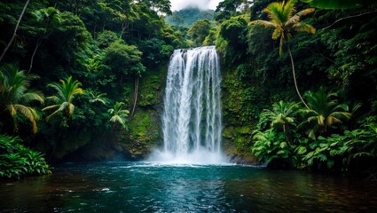 Obraz premium Tropical waterfall amidst lush greenery in costa rica