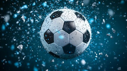 Naklejka premium Soccer ball breaking apart, abstract background, sport concept
