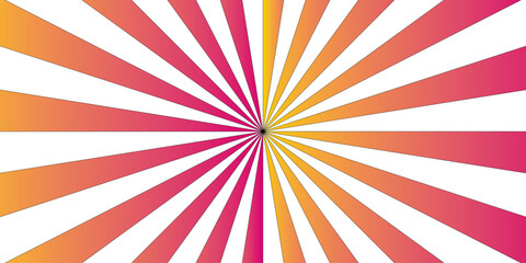 Fractal vector backdrop burst retro orange and pink sunburst vintage backdrop wallpaper background.  Cartoon pop art template summer banner background. Minimal sunrise radiate striped geometric 
