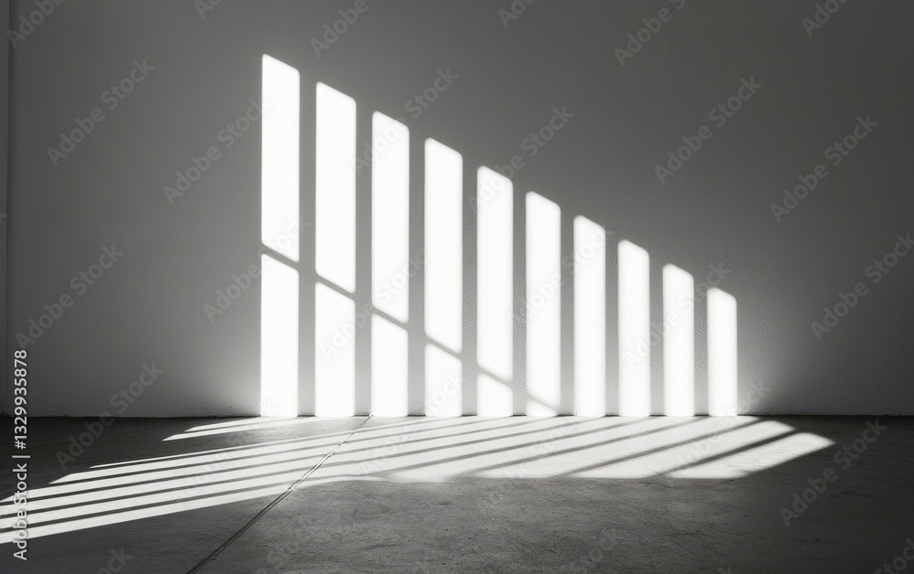 Aufkleber bright sunlight streams through a tall window, creating lines of light and shadow on a gray floor in