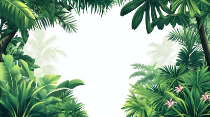 Watercolor illustration of a tropical hiking trail with lush greenery and ocean views. Highlighting the lush greenery and diverse ecosystem in hawaii styles.