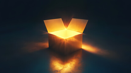 Open box radiating golden light on a dim surface surreal concept representing surprise creativity and the unveiling of hidden potential. Surreal Luminance. Illustration