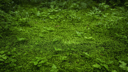 Lush green moss texture, detailed soft forest ground cover with rich organic structure, high-resolution natural pattern for backgrounds and designs
