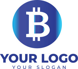Obraz premium Modern Bitcoin Logo Template: Blue Gradient Design for Cryptocurrency Brands - Create Your Unique Identity with this Customizable Bitcoin Symbol Concept