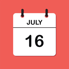 July 16. Daily Calendar icon for design. Simple design for business brochure, flyer, print media, advertisement. Easily editable.