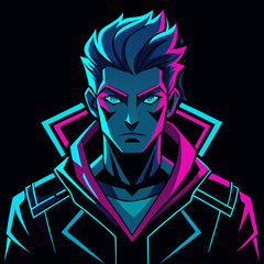 Cyberpunk Man Anime Character Vector – Neon Glow T-Shirt Design