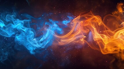 Abstract Cosmic Nebula: Fiery Orange and Icy Blue Swirls in a Starry Void