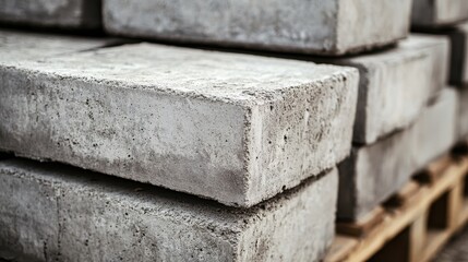 Close-up of stacked concrete blocks, showcasing a rustic, industrial texture.