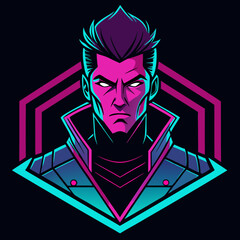 Cyberpunk Man Anime Character Vector – Neon Glow T-Shirt Design