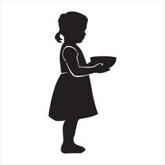 Silhouette of Child Holding Bowl Symbolizing Hunger or Hope
