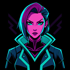 Cyberpunk Woman Anime Character Vector &ndash; Neon Glow T-Shirt Design