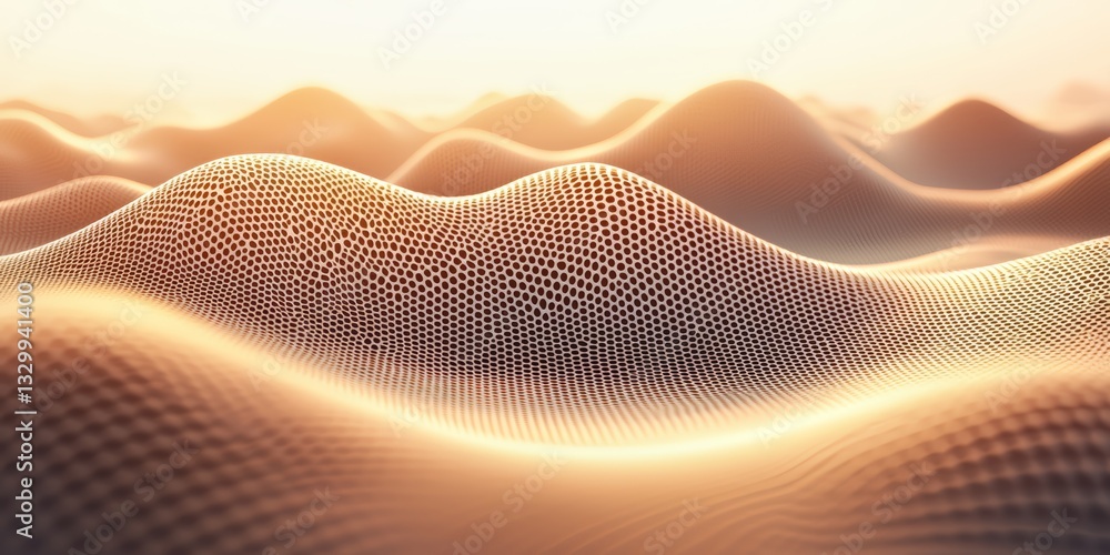 Aufkleber Desert landscape with a large hill in the background. The hill is covered in a pattern of squares, giving the impression of a computer-generated image. The scene is peaceful and serene