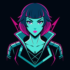 Cyberpunk Woman Anime Character Vector – Neon Glow T-Shirt Design