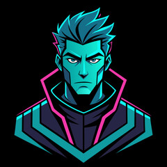Cyberpunk Man Anime Character Vector – Neon Glow T-Shirt Design