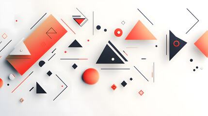 Abstract Geometric Composition Coral and Black Shapes on White Background