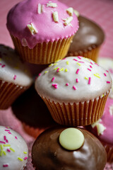 Cup of Tea and Cup Cakes on Gingham Table Cloth