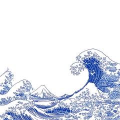 Wave Cresting Against Mountain, Art Illustration