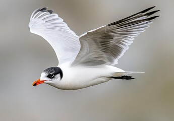 Obraz premium White And Gray Seabird In Flight Against Muted Background