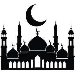  Silhouette of a mosque with crescent moon
