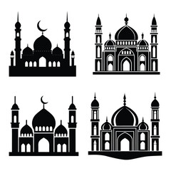  Set of black silhouette mosque illustrations for Islamic design
