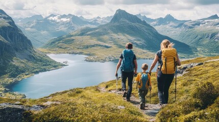 Obraz premium Family Adventure in Scenic Mountain Landscape