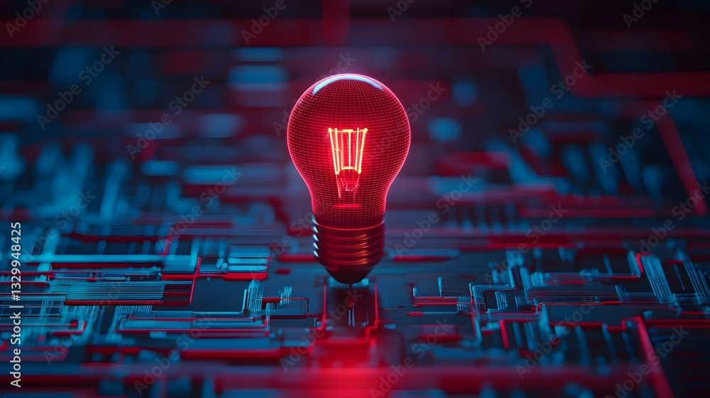 Poster innovative ai-driven business strategy with touchscreen interface and intelligent bulb