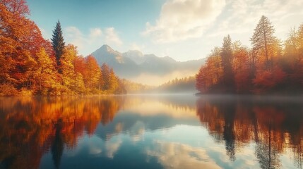 Fototapeta premium Serene Autumn Landscape with Reflections