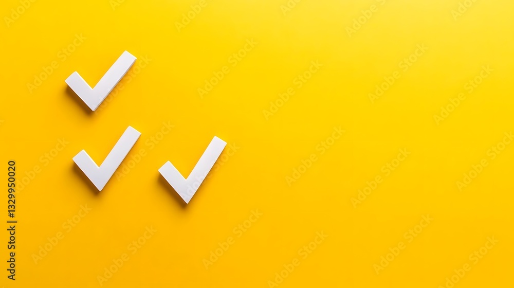 Poster abstract management concept with verification checkmarks on yellow background