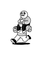 vector cartoon of a man carrying a baby