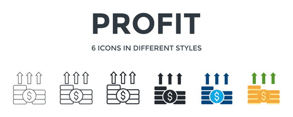 Profit  Icon In Different Style Vector Illustration. Designed In Thin Line, Regular Line, Bold Line, Glyph, Color Fill, And Flat Style Can Be Used For Web