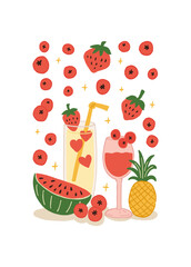 Abstract childlike summer vibe posters template. Modern trendy minimal style. Hand drawn Rounded design for wallpaper, wall decor, print, postcard, cover, template, banner.