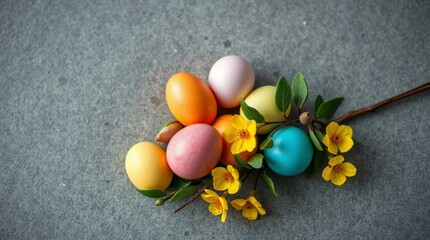 Pastel Easter Eggs with Yellow Flowers Spring Decor