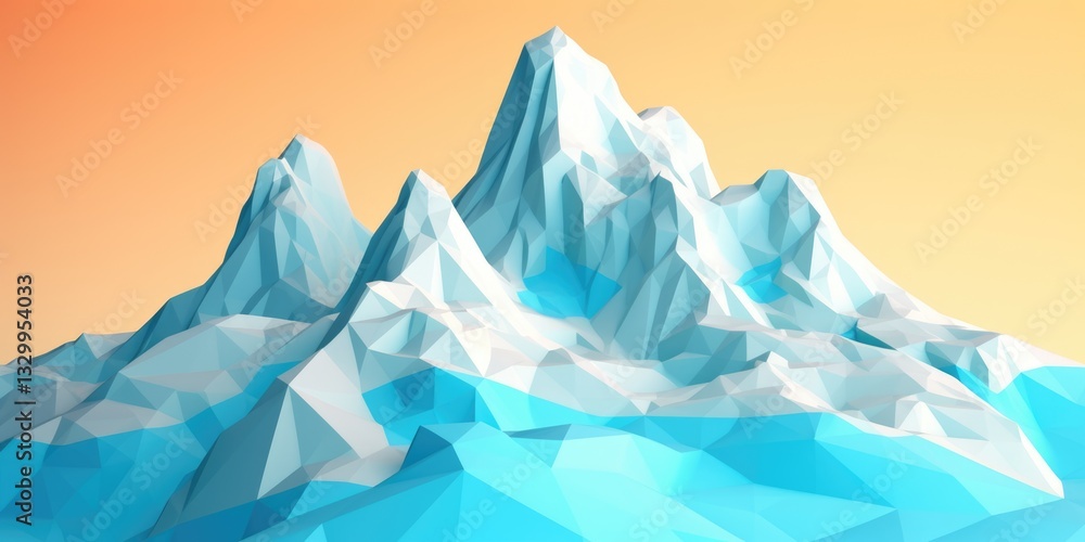 Poster the abstract picture of the blue mountain that painted with geometry and layers of the hills, abstra