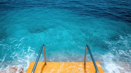 Clear Blue Ocean with Metal Ladder