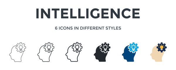 Intelligence  Icon In Different Style Vector Illustration. Designed In Thin Line, Regular Line, Bold Line, Glyph, Color Fill, And Flat Style Can Be Used For Web