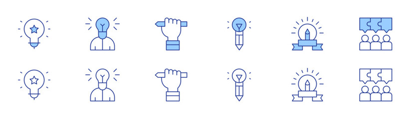 Creativity icon set in two styles, Duotone and Thin Line style. Editable stroke. creative writing, creative, creativity, idea, lightbulb