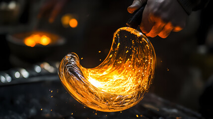 Artisan twisting molten glass into an elegant shape, focused energy and artistic skill in every move. Molten Light. Illustration