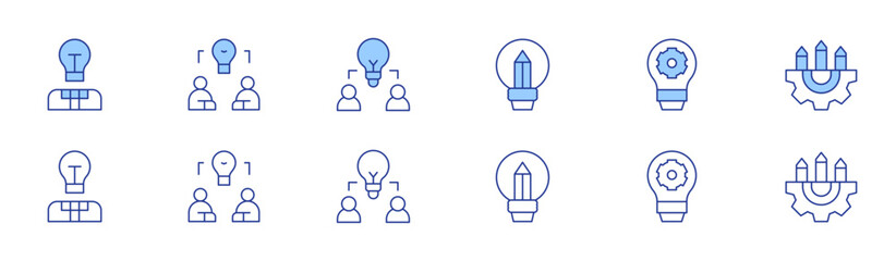 Creativity icon set in two styles, Duotone and Thin Line style. Editable stroke. light bulb, creativity, brainstorm