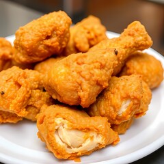 **Deep fried chicken nuggets poster - Póster de nuggets de pollo fritos comida crujiente dorada estilo casero presentación apetitosa diseño para restaurante comida rápida deliciosa.**