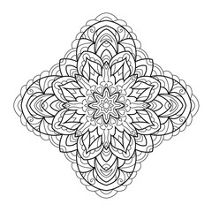 Vector Black and White Mandala Pattern. Intricate Spiritual Lace Tattoo with Islamic, Arabic, Indian, and Ottoman Influences. Zentangle inspired image to color.
