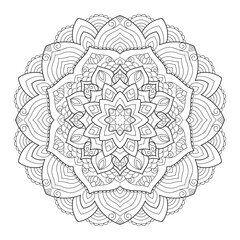 Vector Black and White Mandala Pattern. Intricate Spiritual Lace Tattoo with Islamic, Arabic, Indian, and Ottoman Influences. Zentangle inspired image to color.