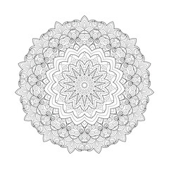 Vector Black and White Mandala Pattern. Intricate Spiritual Lace Tattoo with Islamic, Arabic, Indian, and Ottoman Influences. Zentangle inspired image to color.